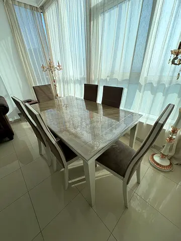 Dining Table with 6 Chairs - Elegant Cream Finish