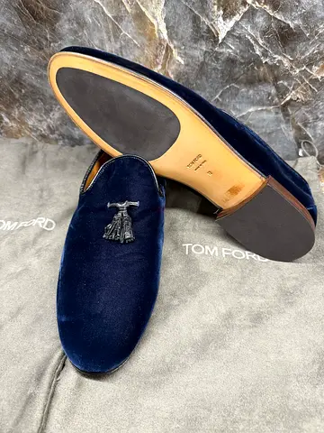 TOM FORD Midnight Blue Velvet Tassel Loafer 46