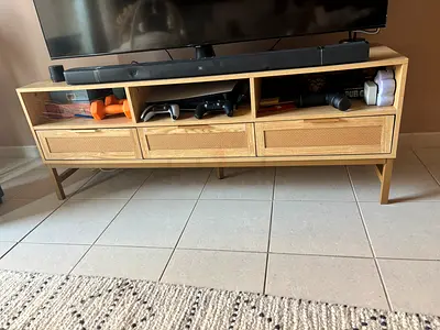 Wooden TV Stand / Entertainment Unit with Wicker Drawers