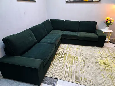 Large Dark Green L-Shaped Corner Sofa - Comfortable 6-Seater