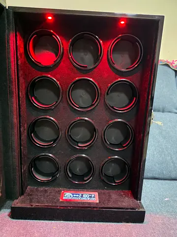 12-Slot Watch Winder Box with LED Lighting - Wooden Finish