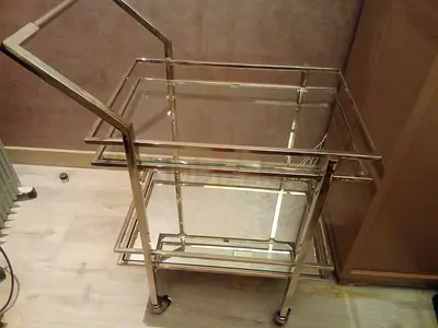 Chrome and Glass Rolling Bar/Tea Trolley - Two Tier