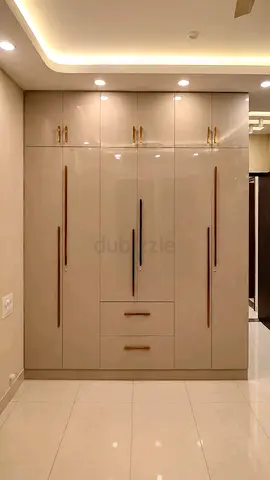 Glosse Beige Wardrobe with Brass Handles