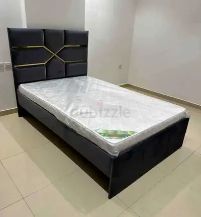 Single Upholstered Bed with Headboard and Mattress - Dark Grey
