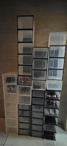 40 shoe boxes Tall modular storage cabinets with clear front drawers - set of 5 columns.