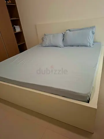 Ikea White Wooden King Sized Bed With Mattress
