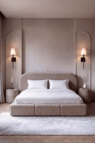 Modern upholstered king bed frame with matching nightstands