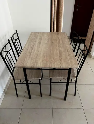 Compact 4-Seater Dining Table with Metal Frame and Wood Top