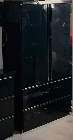 Black High-Gloss Wardrobe with Drawers — Good Condition