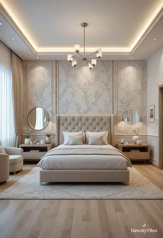 Elegant Neutral Upholstered Bed with Matching