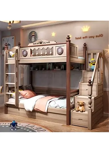 Wooden Kids Bunk Bed with Storage Stairs - Twin over Twin