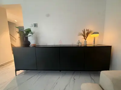 Modern Black Sideboard with 4 Doors, Minimalist Design (240 by 39 by 79.5 cm)