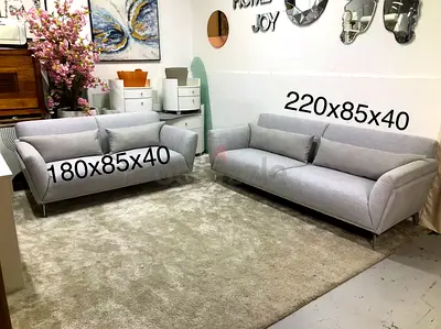 light grey 3+2seater fabric sofa with curved armrests