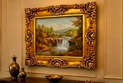 Framed Oil Landscape Painting with Ornate Gold Frame