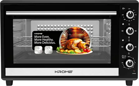 KROME 120L Electric Oven with Rotisserie Convection Fan 4 Knob Control, Double Glass Door