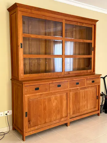 Solid Wood Glass-Front Display Cabinet with Storage Base