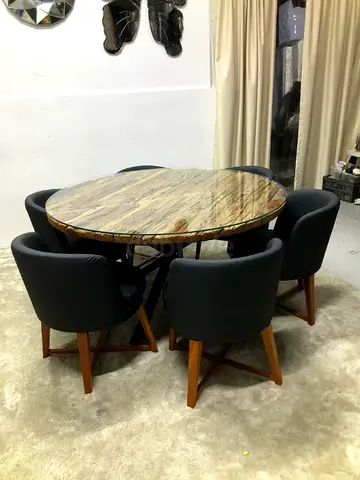 Marina home Solid Wood Round Dining Table with Six chairs