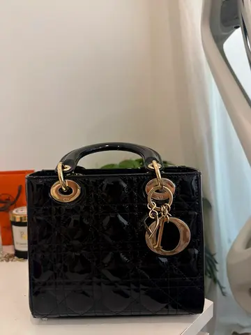 Black Patent Lady Dior Small Handbag - Excellent Condition شنطة ديور فاتورة دبي مع الفاتورة