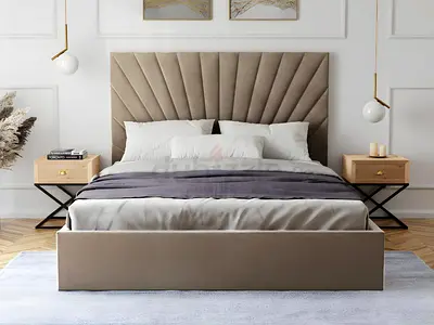 Upholstered Queen Bed Frame with Padded Headboard - Beige