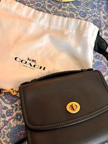 Coach small black leather turnlock shoulder bag with dustbag