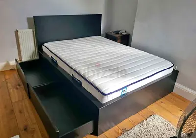 Ikea Queen size bed with mattress and storage drawers