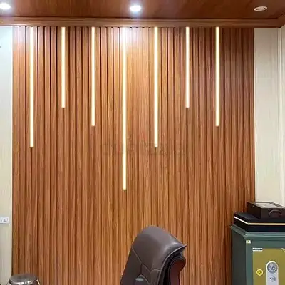 Modern Wooden Slat Feature Wall Panel - Vertical Acoustic Design