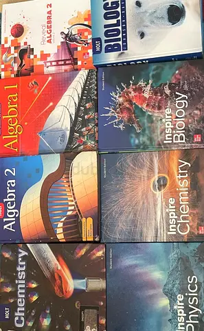 Set of School Textbooks: Algebra 1 & 2, Chemistry, Biology, Physics (Holt/INSPIRE/McGrawHill)