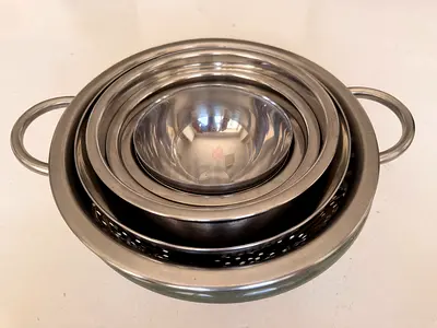 8-Piece Stainless Steel Prep Bowls, Glass Mixing Bowl & Colander Set