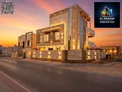 Modern corner villa with 5 bedrooms, pool, and roof terrace in Al-Haliyo 2 area. Includes water and 