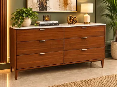 West elm Modern Walnut 6-Drawer Dresser with Marble Top