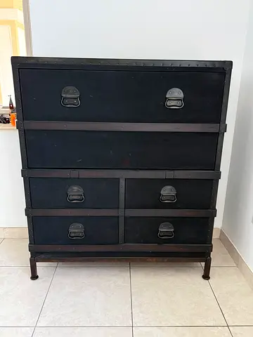 Vintage-style foldaway Black Work Desk with Storage