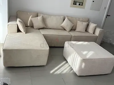Brand new beige color L shape sofas with stools available
