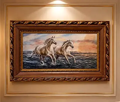 Elegant carpet Framed of Two Horses Running by the Sea - Large Decorative Wall Art