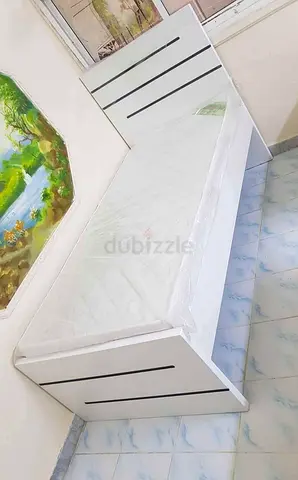 New Single white wooden bed with mattress -