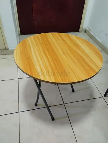Round Wooden Top Folding Table with Metal Legs - Good Condition