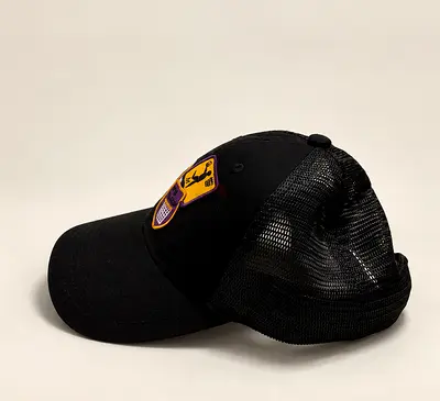 Black Mesh Back Baseball Cap with Embroidered Patch