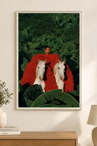 Unframed Horse Wall Art Print Tropical Botanical Red Green 61x91cm Large Decor