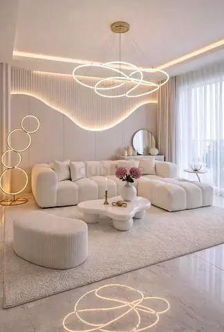 Modern Neutral Living Room Set with Modular Sofa