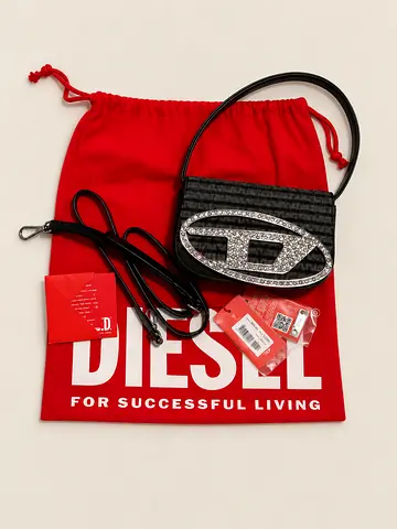 Diesel small black shoulder bag with crystal logo