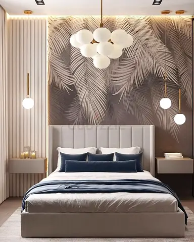 Modern upholstered queen bed with headboard