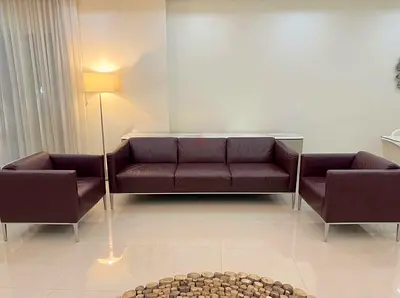 x5 set BB Italia Project Jean 3 seater sofa and x4 armchairs burgundy leather L217 D92 H86 cm