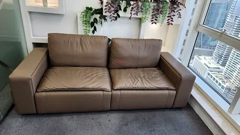 Gently Used 3-seater Leather Sofa - Beige/Brown, Flawless Condition
