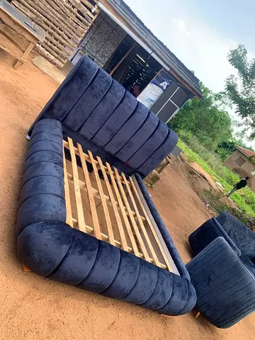 Dark Blue Velvet Upholstered Bed Frame with Headboard and Footboard