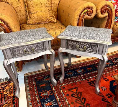 Pair of Vintage-Style Carved Wooden Side Tables / Nightstands