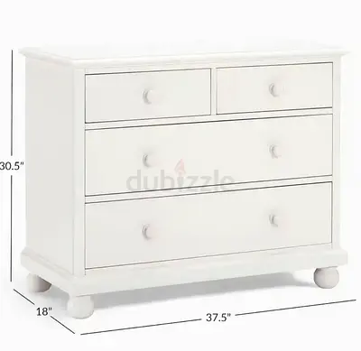 White 4-Drawer Wooden Dresser / Chest - Compact 37.5" x 18" x 30.5"