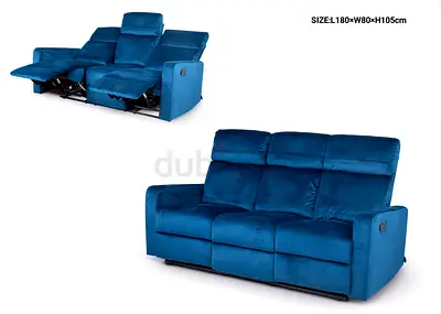 Blue 3-Seater Recliner Sofa - Electric/Manual Reclining Couch