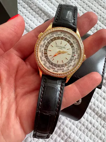 Patek Philippe style world time watch with diamond bezel (pre-owned)