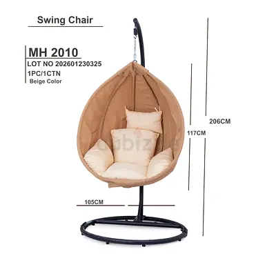 Beige Hanging Egg Swing Chair with Stand - Comfortable Patio Seat