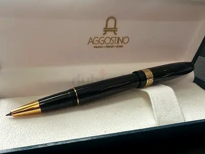 Vintage Aggostino Black & Gold Rollerball Pen in Case