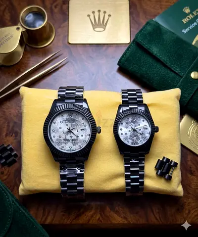 RIOLEX Black Datejust-Style Couple Watch – Floral Dial